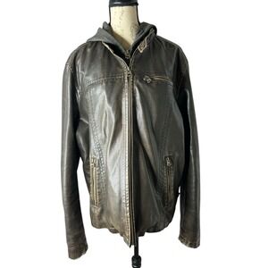 Levis Faux Leather Jacket Size Large Full‎ Zip Rider Trucker Hooded Motorcycle